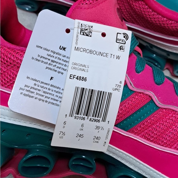 Adidas Originals Microbounce T1 Shoe Size 7.5 Women's Shock Pink Green EF4886 - Picture 9 of 12